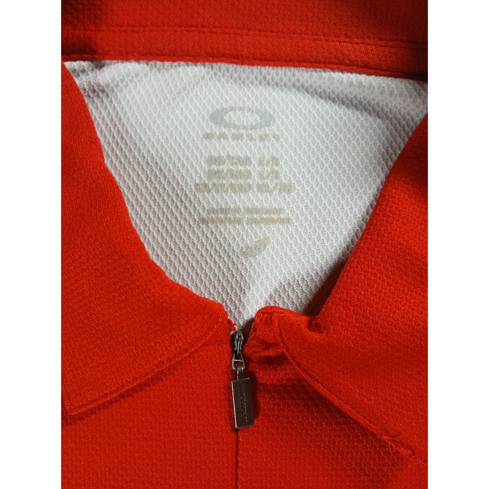 Oakley Mens Red White Quarter Zip Short Sleeve Golf Polo Shirt Large L - Picture 2 of 6
